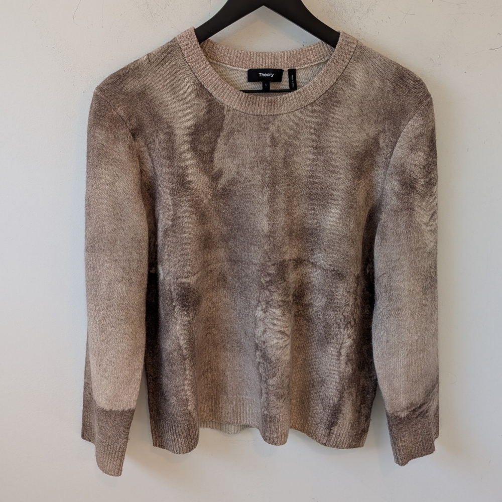 Theory Women's Tan Brown Wool Cashmere 3/4 Sleeve Sweater Large